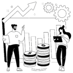 Grafik eines aufsteigenden Balkendiagramms, das Marketing-Investitionen über die Zeit darstellt.